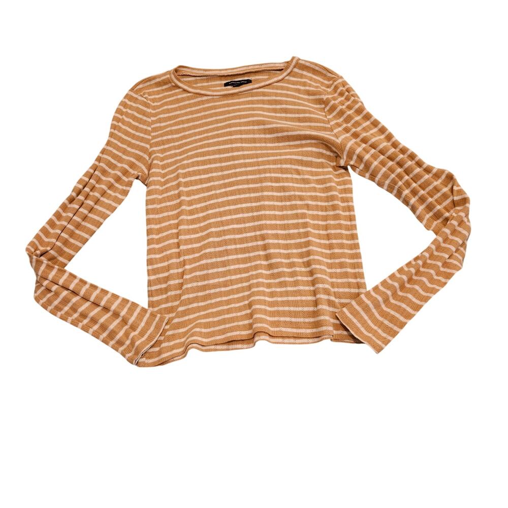 American Eagle Mustard Yellow White Stripe Long Sleeve Top Women’s Large